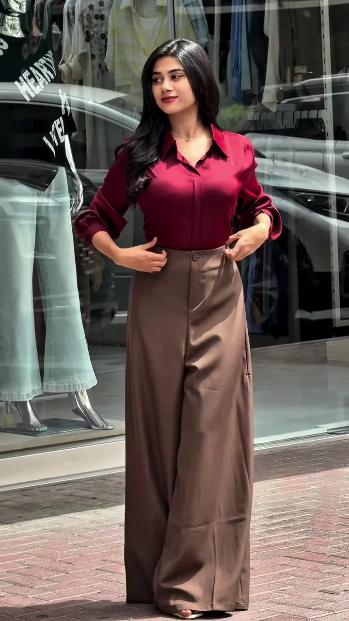 Midnight Elegance Shirt & Luxe Beige Palazzo Set
