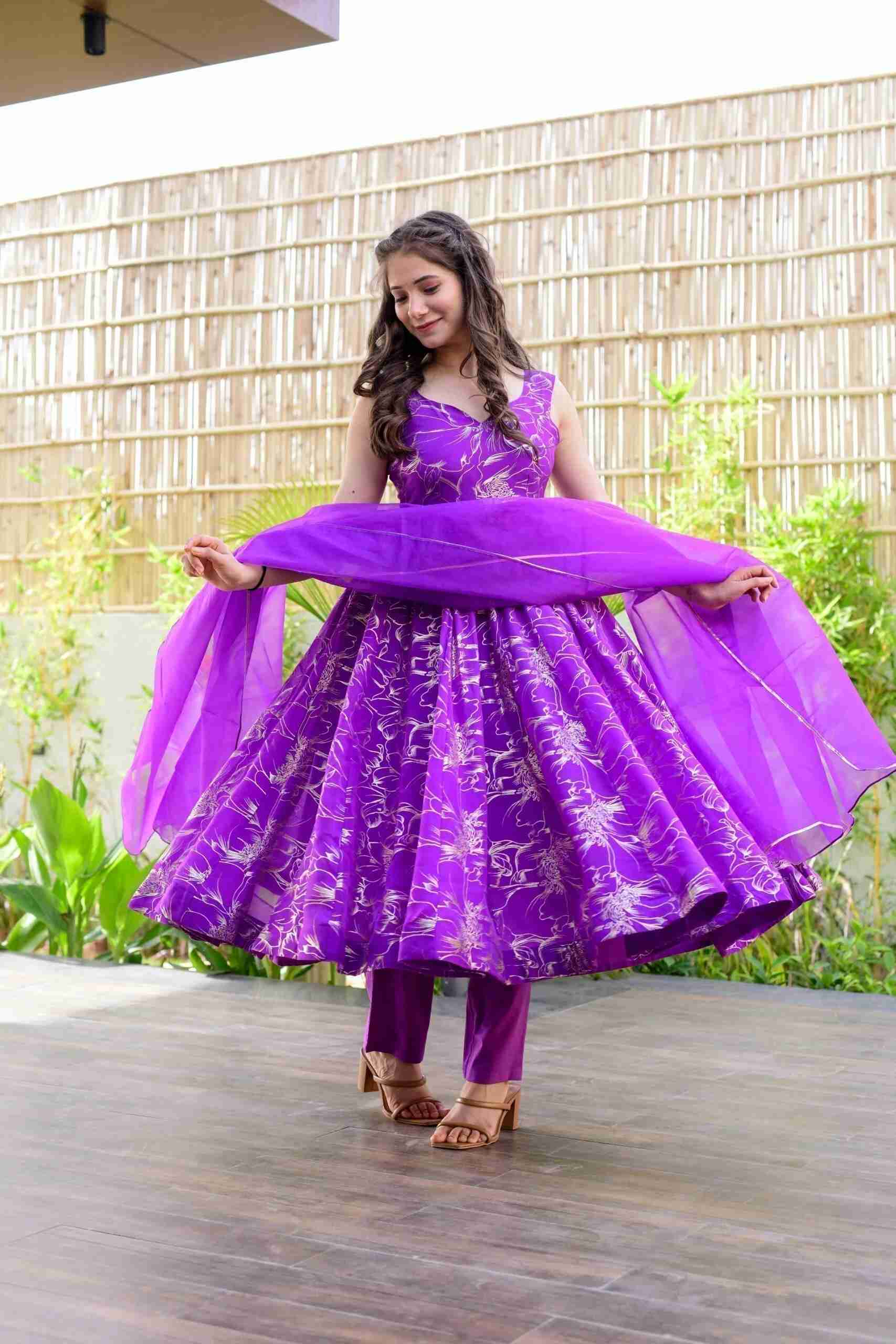 Purple organza shimmer suit set